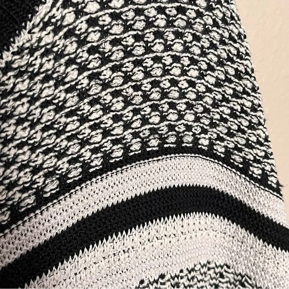 J. Jill Black and Cream Striped 3/4 Sleeve Oversized Chunky Knit Sweater Size L